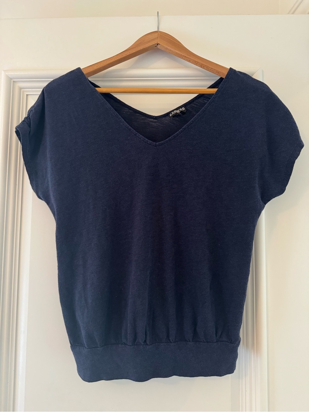 Express Navy V-Neck Short Sleeve Pullover